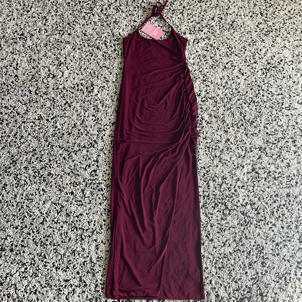ASOS Missyempire Ruched Halter Maxi Dress—Size 4, Burgundy, NWT